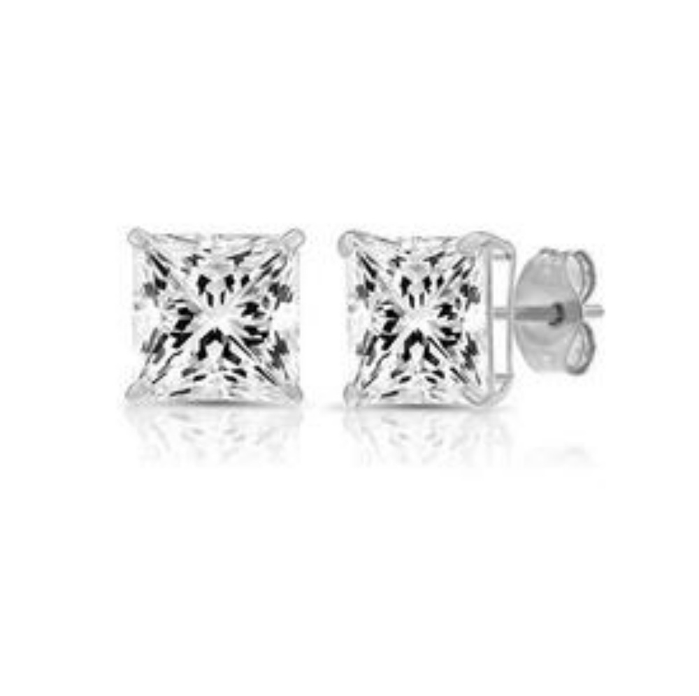 14k white gold square CUBIC zirconia princess cut